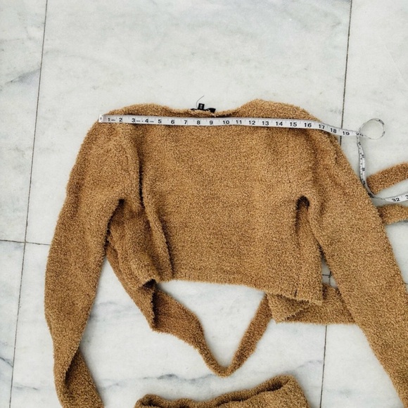 Dynamite Lounge Set 3 Piece Wide Leg Robe Pants Top Boucle Brown Women S/M Cozy - Picture 11 of 15